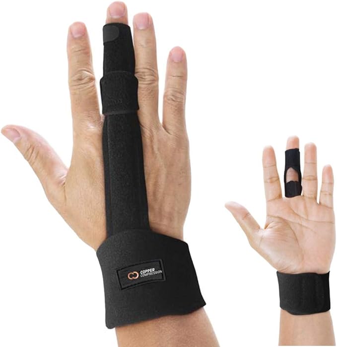 Copper Compression Finger Splint - Medical Grade Aluminum Orthopedic Brace Splints for Straightening Broken Fingers, Injuries, Arthritis, Trigger Finger. Adjustable Knuckle Immobilizer Braces