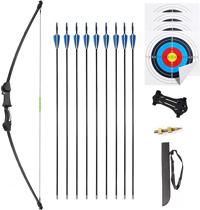 45" Bow and Arrows Set for Teens Recurve Archery Beginner Gift Longbow Kit 9 Arrows, 4 Target Face for Backyard Game