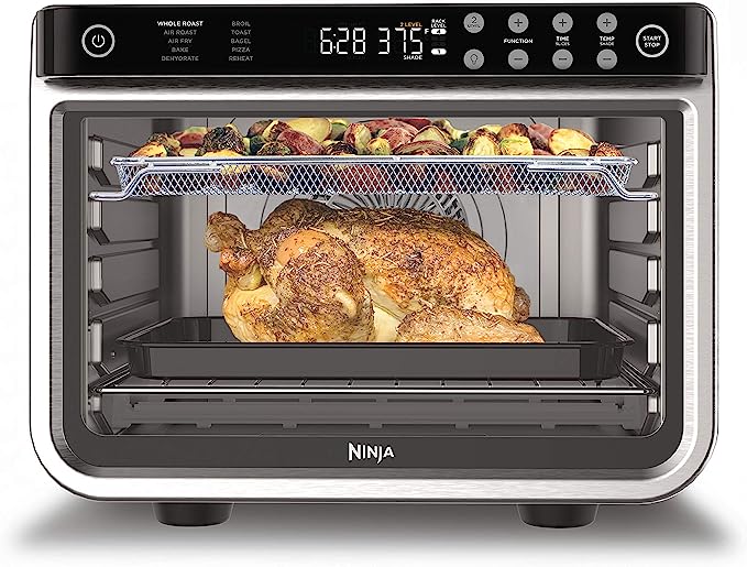 Ninja DT201 Foodi 10-in-1 XL Pro Air Fry Digital Countertop Convection Toaster Oven with Dehydrate and Reheat, 1800 Watts, Stainless Steel Finish, Silver