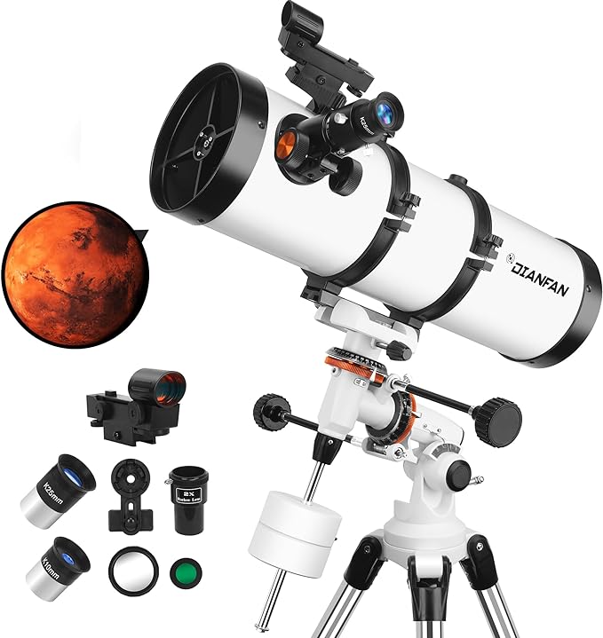Telescope 150EQ Astronomical Reflector Telescopes for Adults, Professional Manual Equatorial Telescope for Kids & Beginners.Comes with 2X Barlow Lens Phone Adapter,Stainless Tripod and Moon Filter