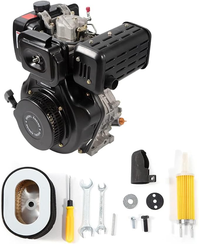 Diesel Engine, 418CC 4 Stroke Single-Cylinder Diesel Engine, 10Hp Power Recoil Start System Small Diesel Motor Multi-Use Engine, 1.45Gal Engine Horizontal Shaftmicrofilters, for Irrigation Etc