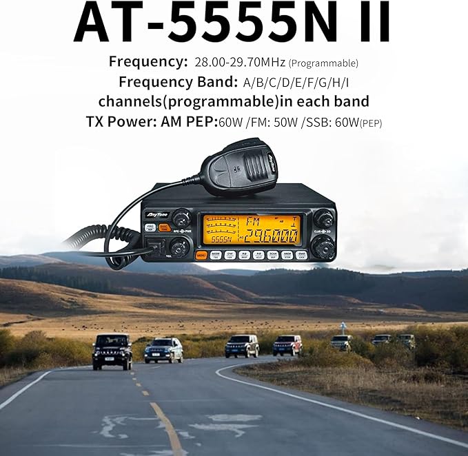 AT-5555N II 10 Meter Radio for Truck, 10 Meter Ham Radio Noise Reduction High Power 60W AM PEP/50W FM/SSB 60W(PEP) Mobile Transceiver with CTCSS/DCS (AT-5555N II)