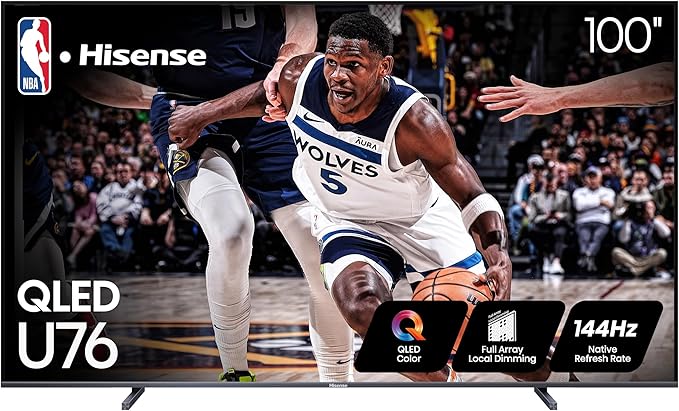 Hisense 100-Inch Class U7 Series ULED 4K UHD Google Smart TV (100U76N, 2024 Model) - QLED, Native 144Hz, Dolby Vision, Full Array Local Dimming, Game Mode Pro, Alexa Compatibility