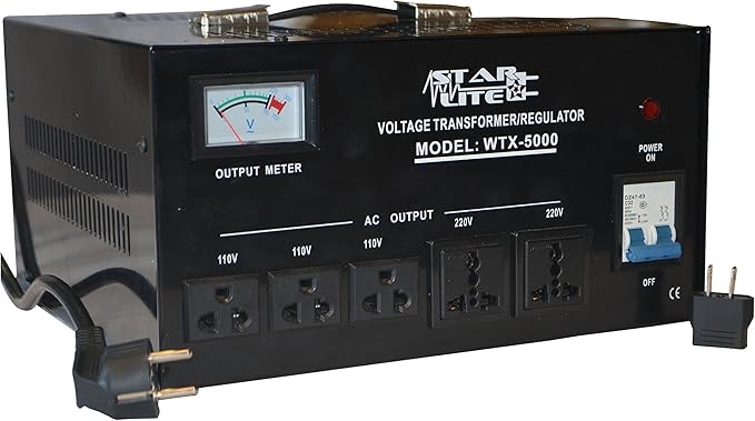 Starlite 5000 Watt Step Up/Down Voltage Converter Transformer WTX-5000, 5 Year Warranty, Fuse Protection and Automatic Voltage Regulator - Two Way Transformer - 110 to 220 V or 220 to 110 V