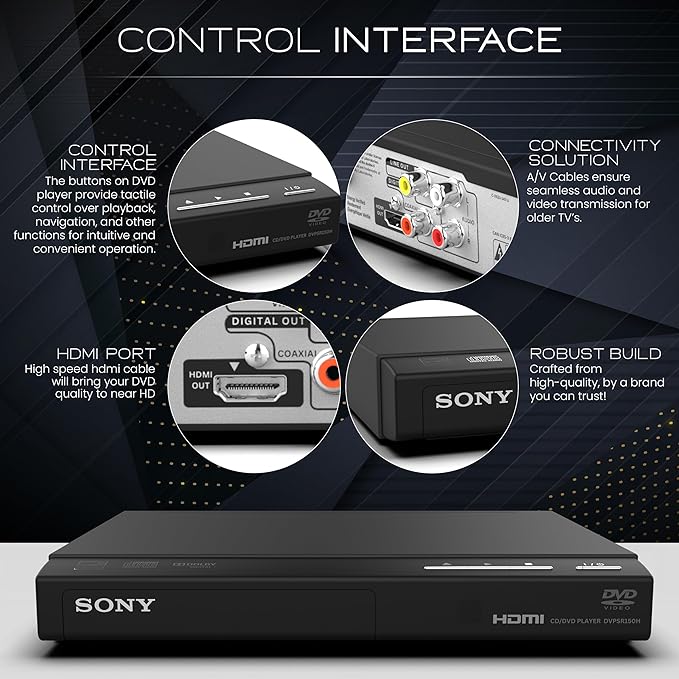 Sony DVD Player for TV with Remote, Plays DVD's and CD's. Upscaling to Near HD Quality. Zdirect Bundle with Microfiber Cloth and HDMI Cable