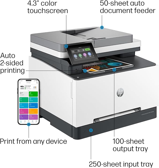 HP Color Laserjet Pro MFP 3301fdw Wireless All-in-One Color Laser Printer, Office Printer, Scanner, Copier, Fax, ADF, Duplex, Best-for-Office