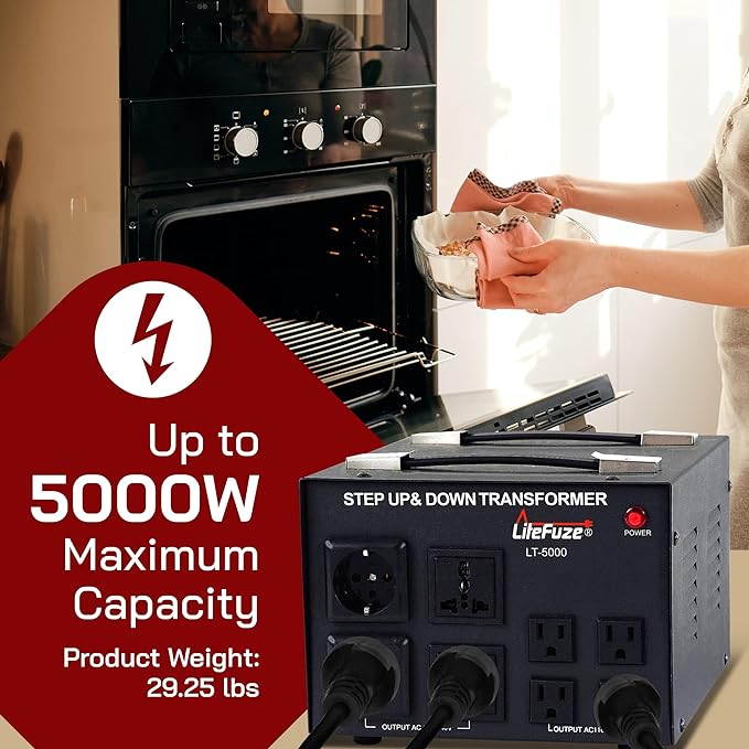 LT Series 5000 Watt Voltage Converter Transformer Step Up/Down - 110v to 220v / 220v to 110v Power Converter - Fully Grounded Cord - Universal Socket, CE Certified