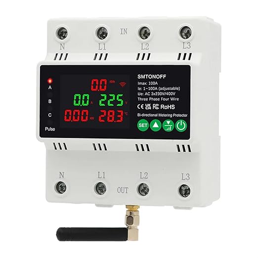 3 Phase 4 Wire 380V 100A Smart Bi-Directional Energy Power kWh Meter Auto-Reclosing Over Under Voltage Protector