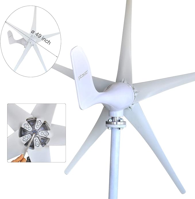 Pikasola Wind Turbine Generator Kit 400W 12V with 5 Blade, Wind Generator Kit with Charge Controller, Wind Power generator for Marine, RV, Home, Windmill Generator Suit for Hybrid Solar Wind System