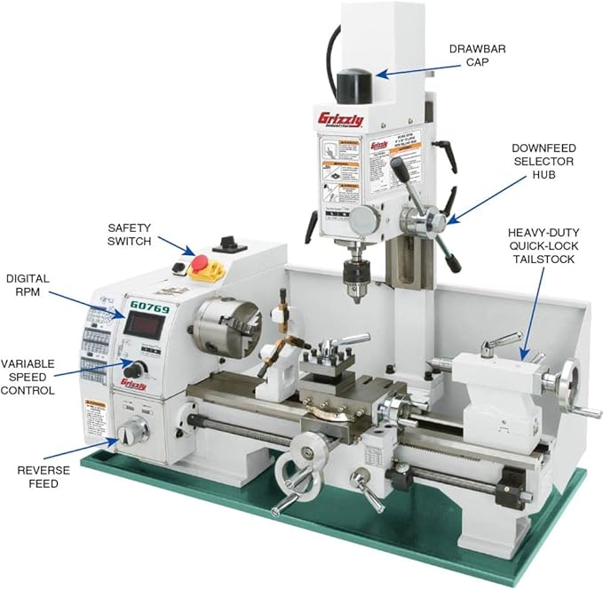 Grizzly Industrial G0769-8" x 16" Variable-Speed Combination Lathe/Mill