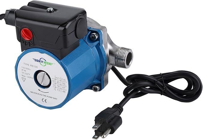 Hot Water Circulation Pump NPT 3/4'' Hot Water Recirculating Pump 3-Speed Circulating Pump Stainless Steel 304 Circulation Pump(RS15-6SB) Blue