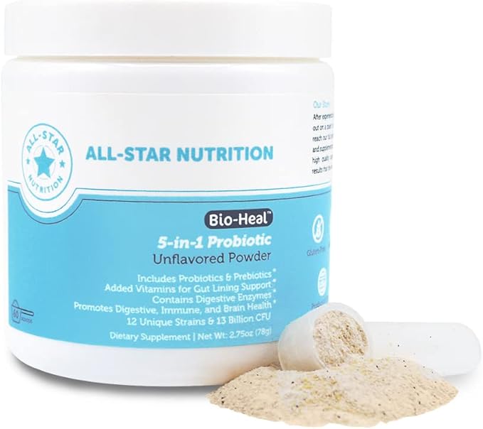 5-in-1 Bio-Heal® Probiotic for Kid, Men & Women (Powder) - Best Supplement for Brain Function, Gut Health & Constipation - Shelf Stable & Fortified with Vitamins, Minerals & Prebiotics