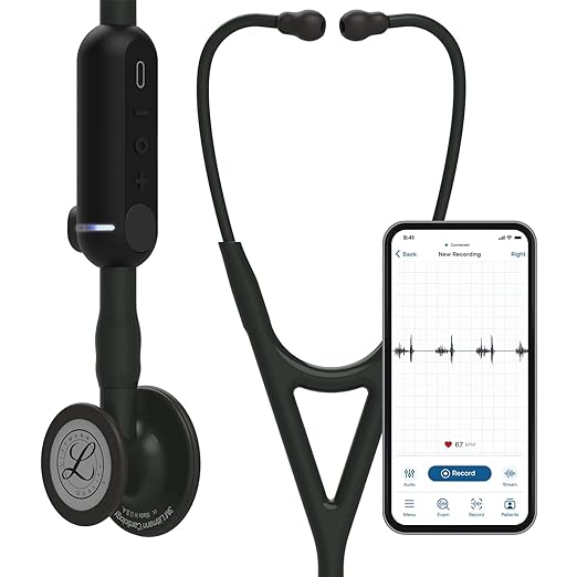 3M Littmann CORE Digital Stethoscope, Our Most Advanced Stethoscope Yet, Up To 40x Amplification*, Active Noise Cancellation, In-App Sound Wave Visualization, Black-Finish Chestpiece, 8480