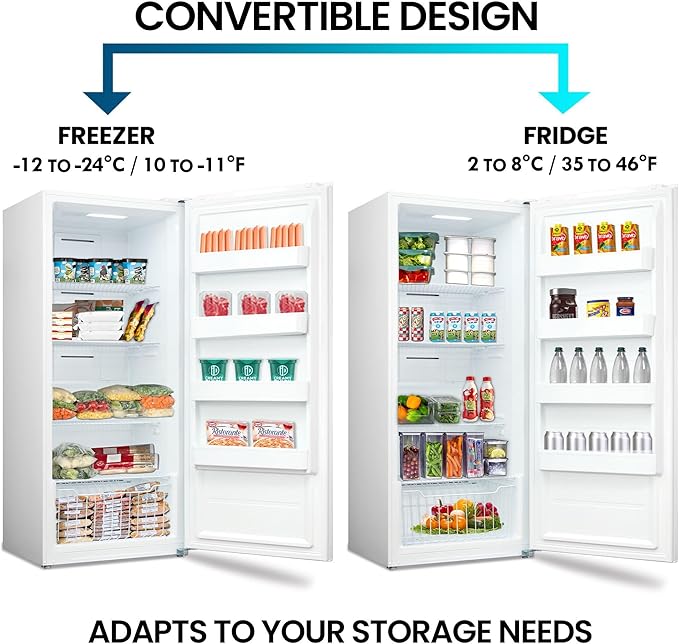 Kenmore 14 Cu Ft Convertible Upright Freezer Frost-Free Garage-Ready Small Upright Freezer Stand Up Freezer Deep Freezer Digital Controls LED Light Ideal for Basement Garage Shed Cottage
