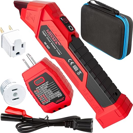 NOYAFA NF-827 Circuit Breaker Finder Tool with 3 Accessories, 90-120V AC Circuit Breaker Finder with Tool Bag, Electric Tester with Integrated GFCI Outlet Tester, Circuit Breaker Finder Tool Kit