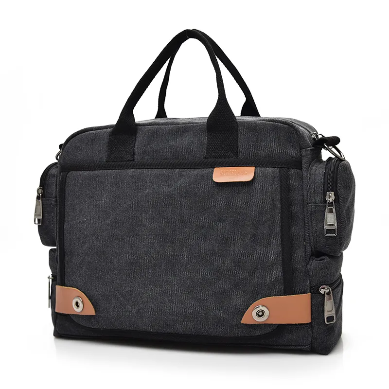 Canvas Men's Briefcase With Shoulder Strap for Travel and Casual Use - Large Grey Messenger Bag