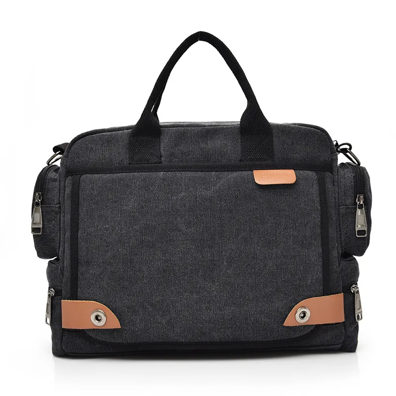 Canvas Men's Briefcase With Shoulder Strap for Travel and Casual Use - Large Grey Messenger Bag