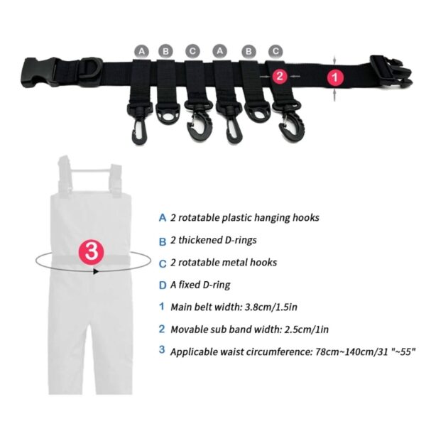 Wade Fishing Belt Portable Wader Belt with Adjustable Waist Belts, Rod Holder, and Pole Inserter - Image 5