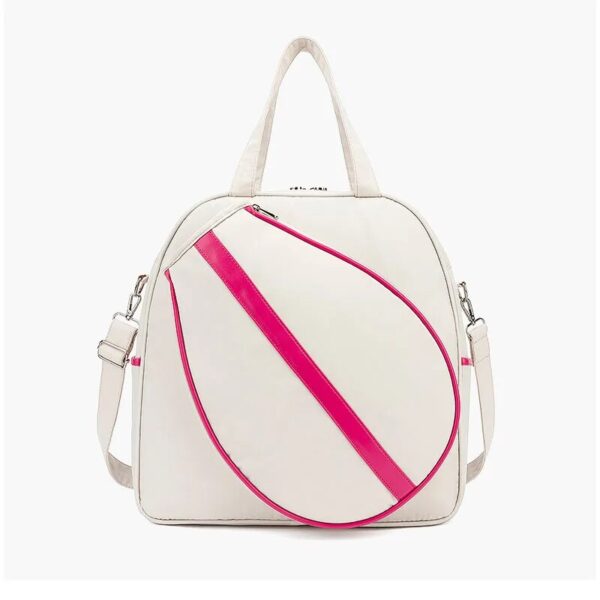Tennis Bags for Women Durable Nylon Shoulder Bag for Badminton Racket, White/Pink, Racket Warehouse Handbag - Image 2