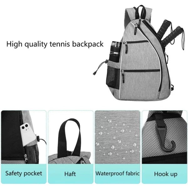 Tennis Bags for Women and Men Adjustable Sling Backpack with Fence Hook, Upgraded Capacity, Safety Pocket, and Water Bottle Holder - Men's & Women's Pickleball Bag - Image 5