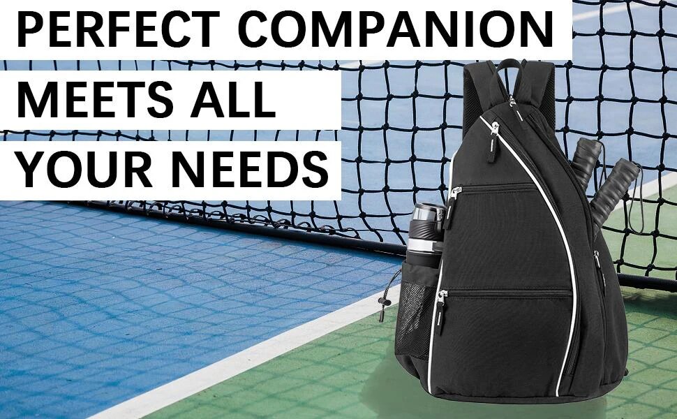Tennis Bags for Women and Men Adjustable Sling Backpack with Fence Hook, Upgraded Capacity, Safety Pocket, and Water Bottle Holder - Men's & Women's Pickleball Bag
