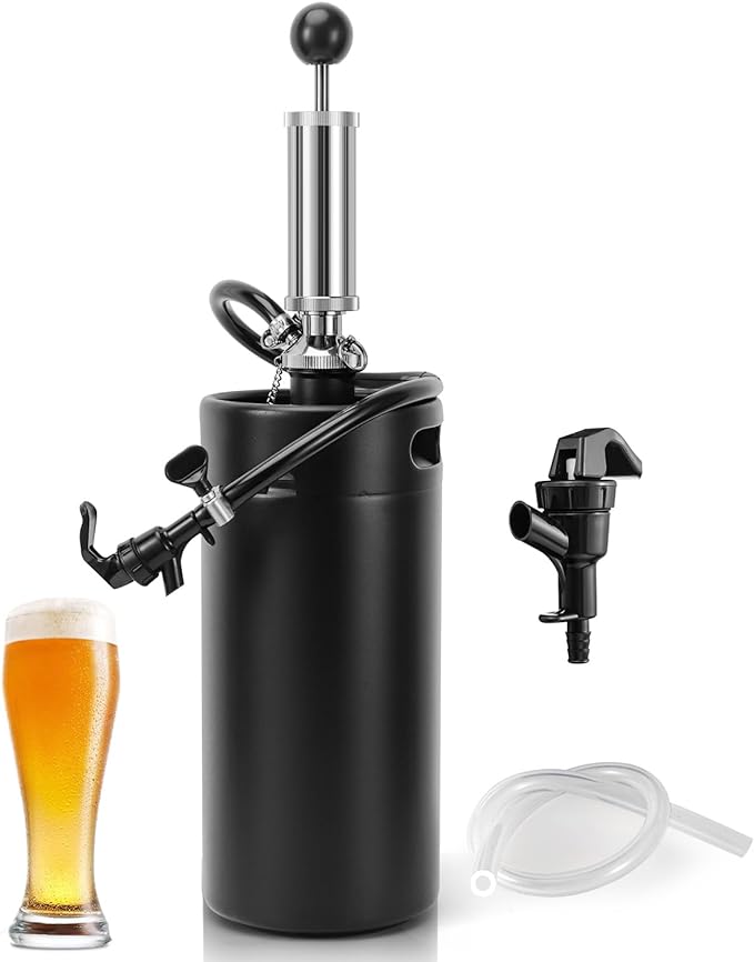 WELLBOM 128oz Growler Tap System, 3.6L Mini Keg Pump Beer Tap Draft Beer Dispenser Pressurized Growler Beer Keg Party Pump Picnic Pump Hand Pump
