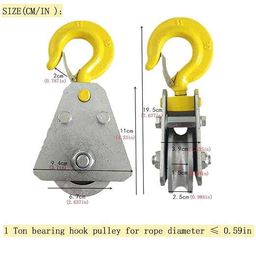 2pcs 1 Ton Snatch Block with Hook Bearing Pulley Hook Lifting Trolley Wire Rope Electric Hoist Under Hook Hoist Special Hook Household Labor-Saving Hook Small Lifting Trolley