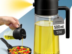 PORTENTUM Spruzzino Olio Friggitrice Aria 500ml 2 in 1 Nero