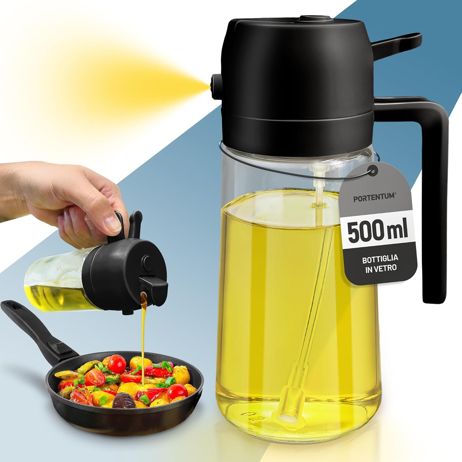PORTENTUM Spruzzino Olio Friggitrice Aria 500ml 2 in 1 Nero