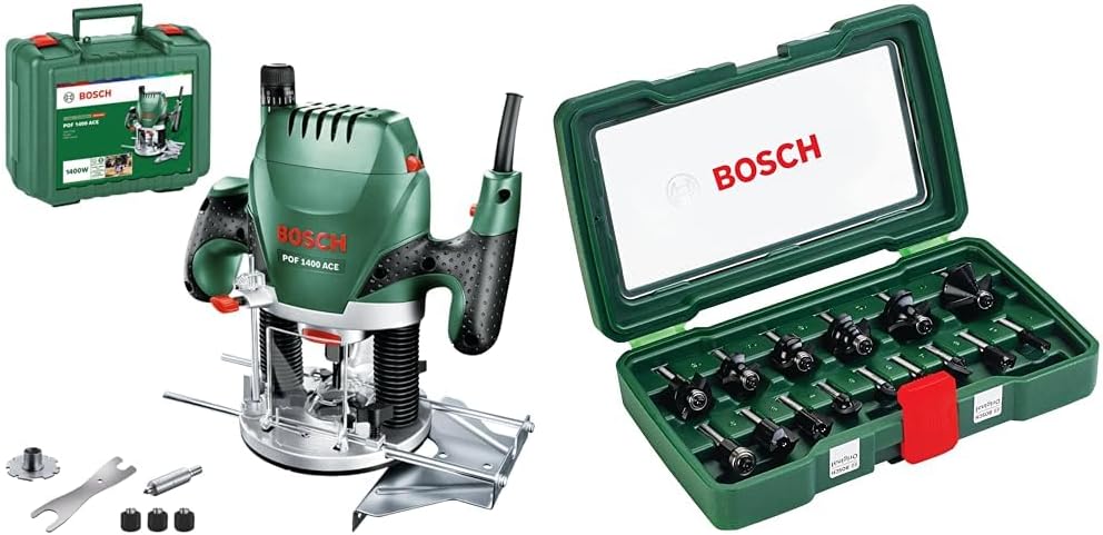 Bosch POF 1400 ACE Fresatrice Verticale 1400W + Set 15 Frese