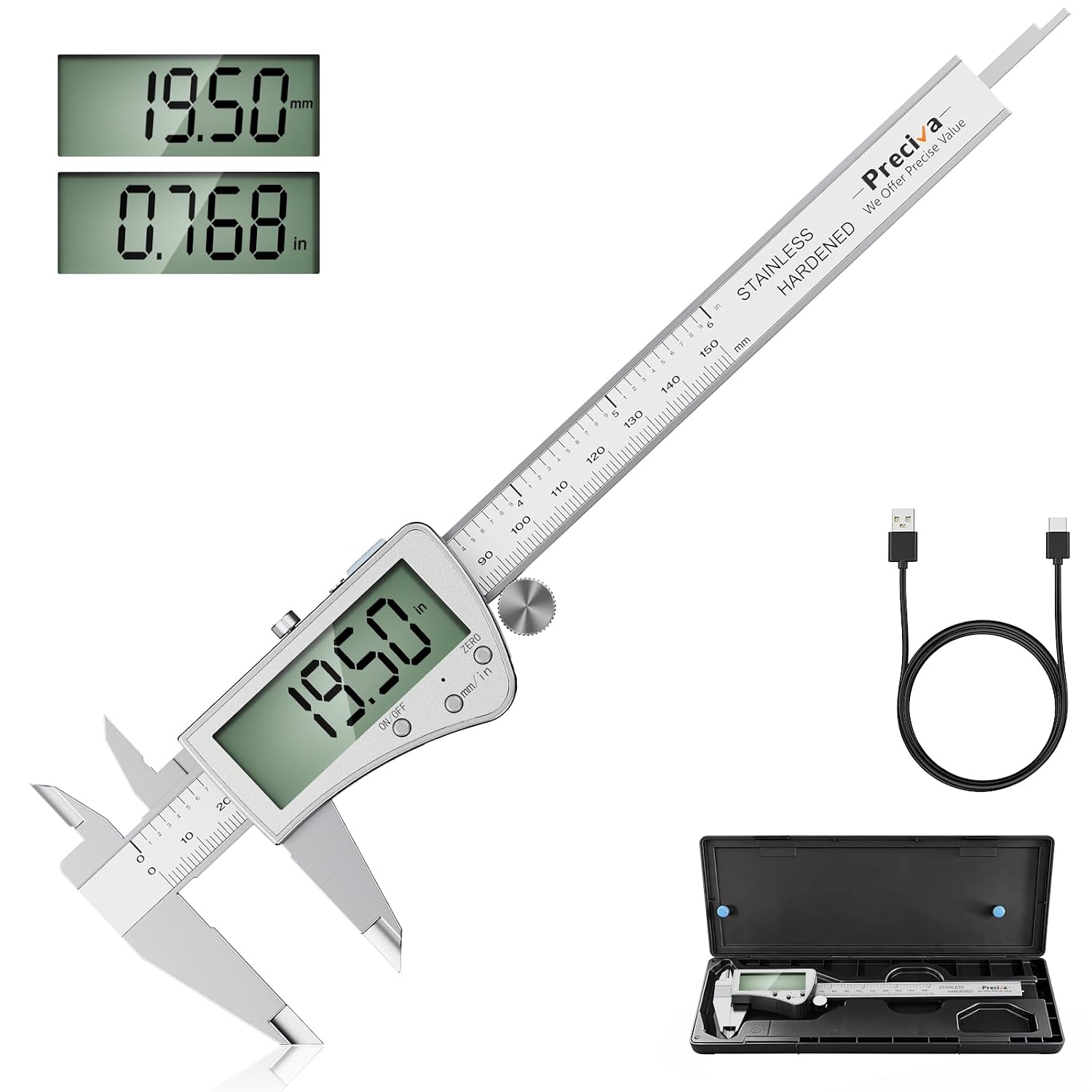 Preciva Calibro digitale ricaricabile IP54