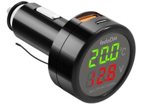 Caricabatteria auto USB QC3.0+PD3.0 con voltmetro e termometro LCD