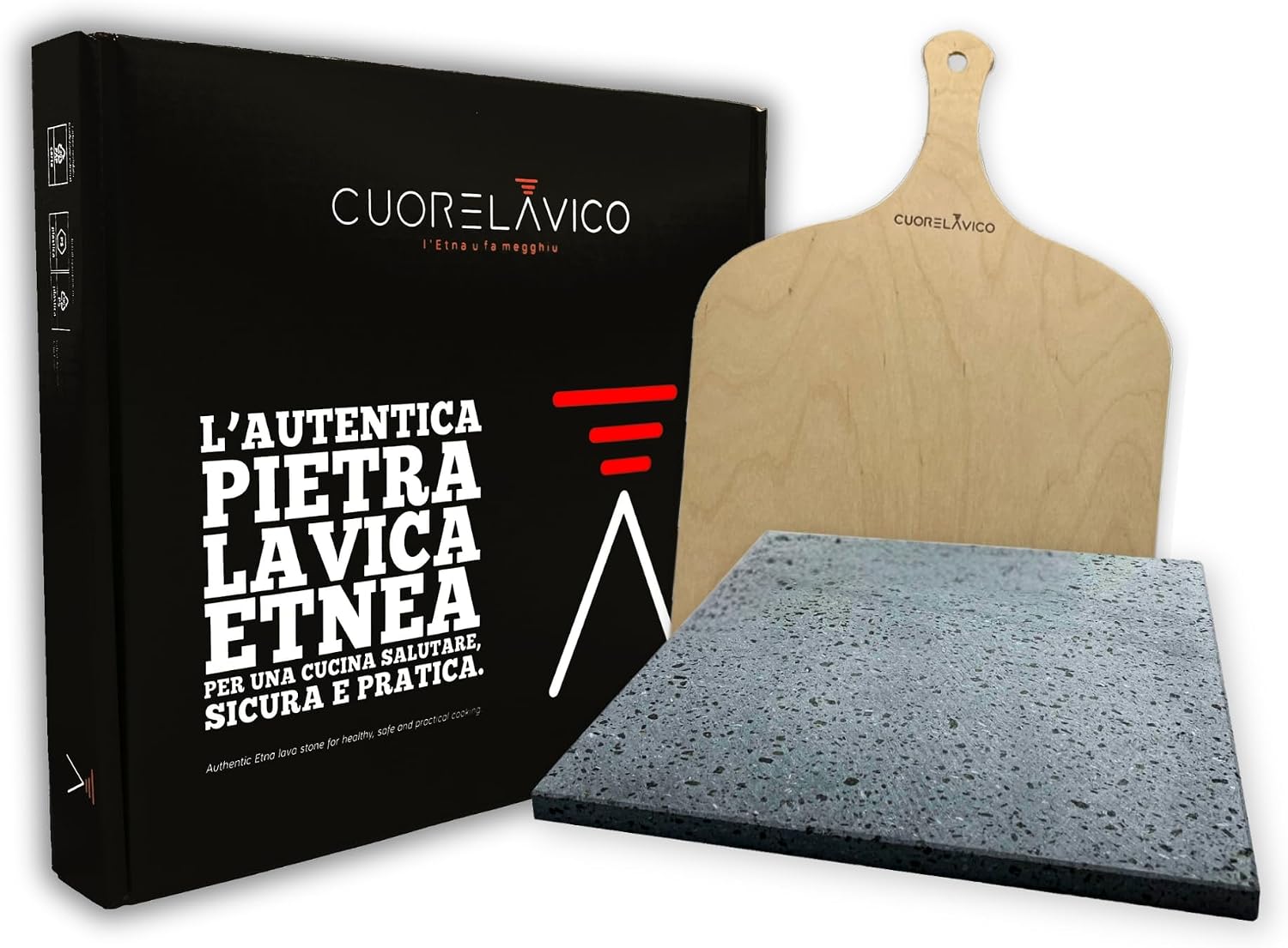 Piastra in Pietra Lavica Etna 30x30 cm – Set Pizza