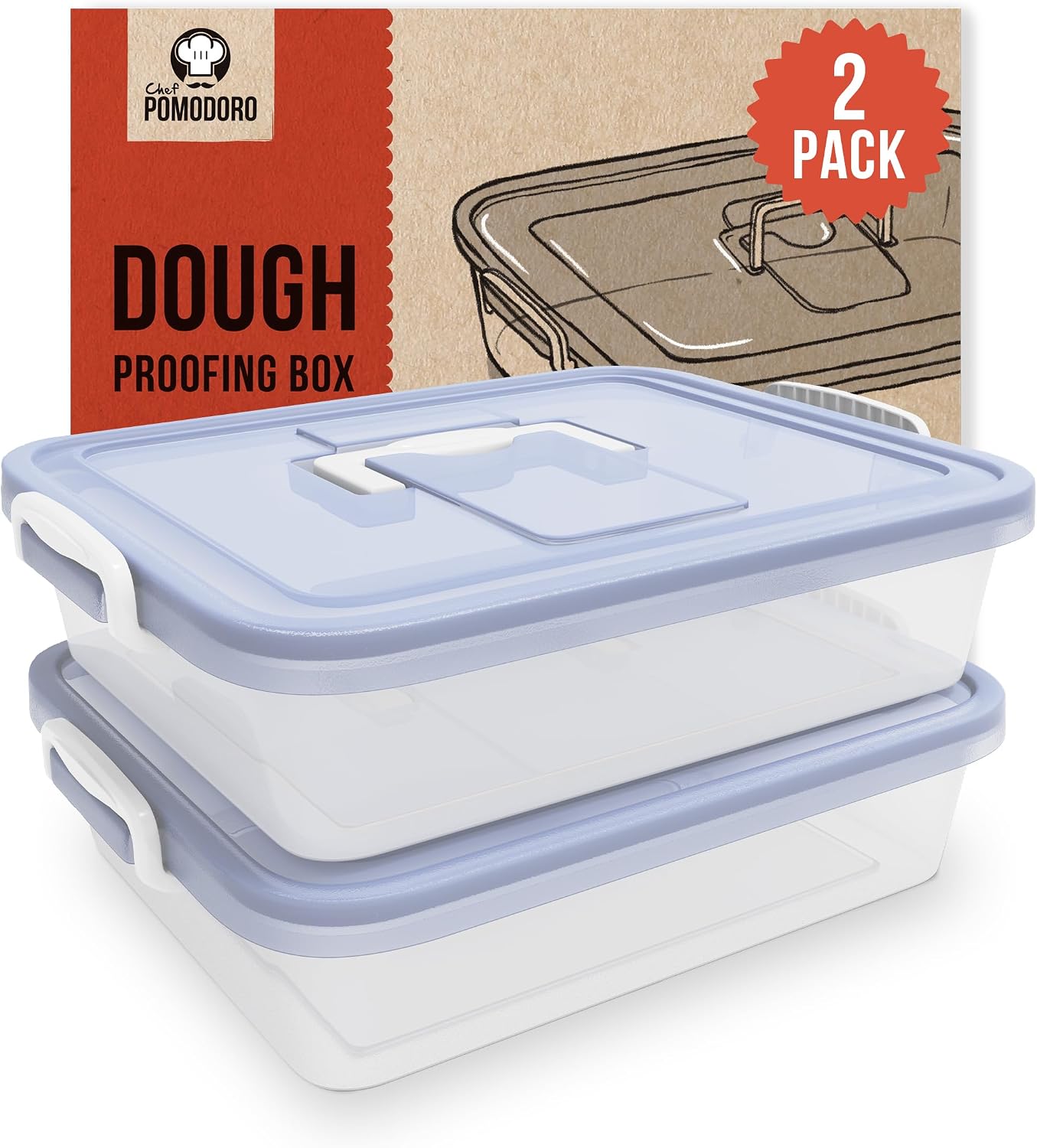 Set 2 Contenitori Lievitazione Pizza Chef Pomodoro 44x34 cm