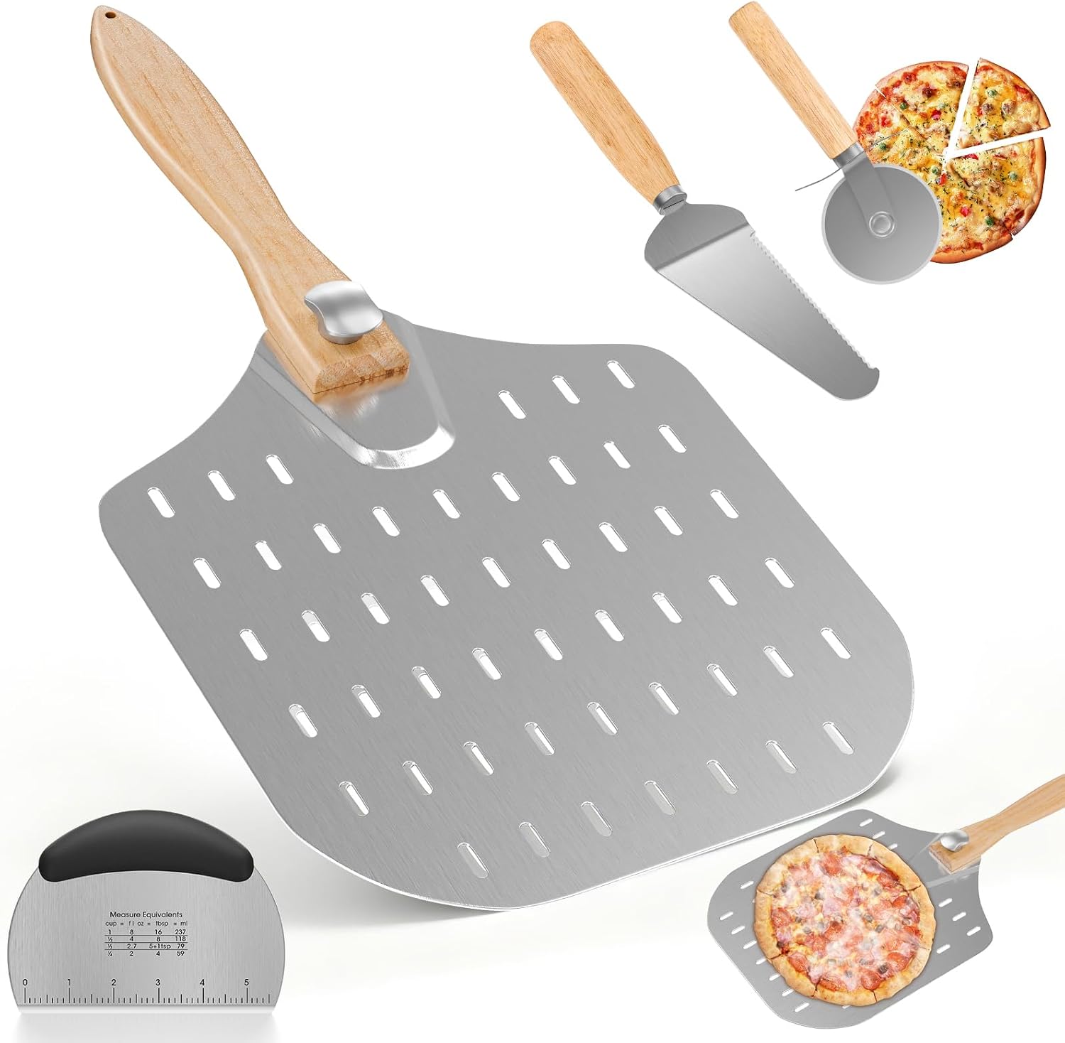 Set 4 pale per pizza perforate 30,5 cm + accessori