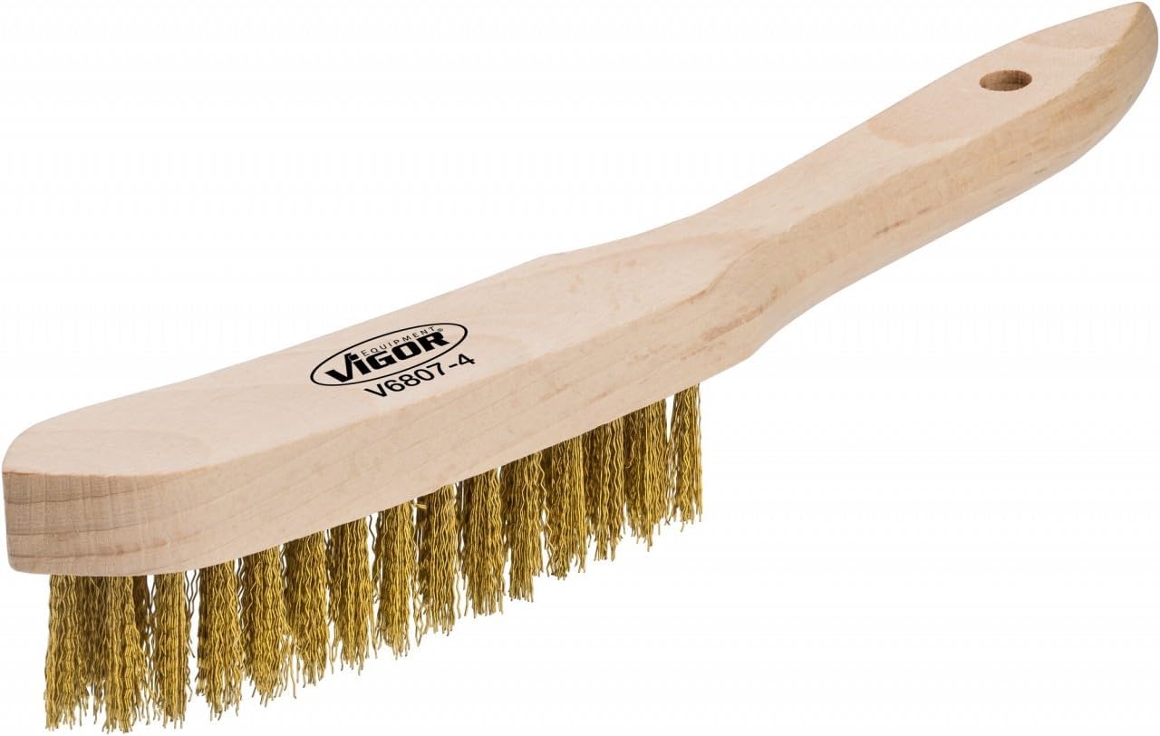 Spazzola metallica Vigor V6807-4 in ottone, manico in legno