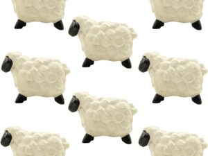 Set 8 mini pecore in resina per presepe e decorazioni