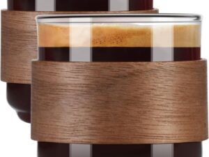 Set 2 tazze espresso vetro borosilicato con anello legno