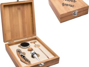 Set vino bambù 4 pezzi con incisione personalizzata