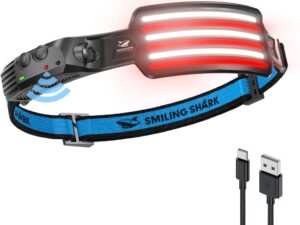 Smiling Shark TD-0123F - Lampada frontale ricaricabile per pesca e outdoor