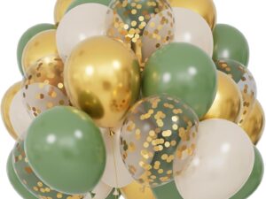 Kit 30 palloncini decorativi verde salvia, oro e coriandoli