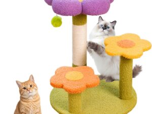 Tiragraffi fiore per gatti 3 livelli, sisal e piattaforme