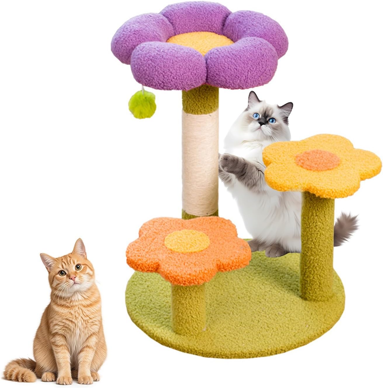Tiragraffi fiore per gatti 3 livelli, sisal e piattaforme