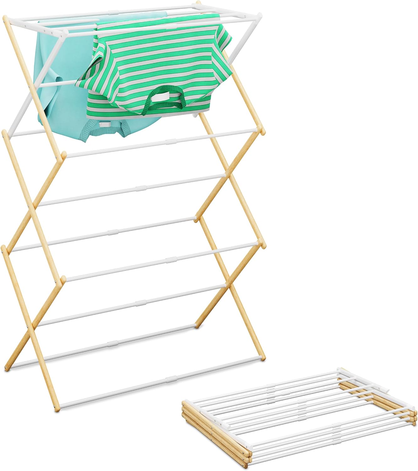 Relaxdays Stendibiancheria Verticale a Torre in Bambù Bianco
