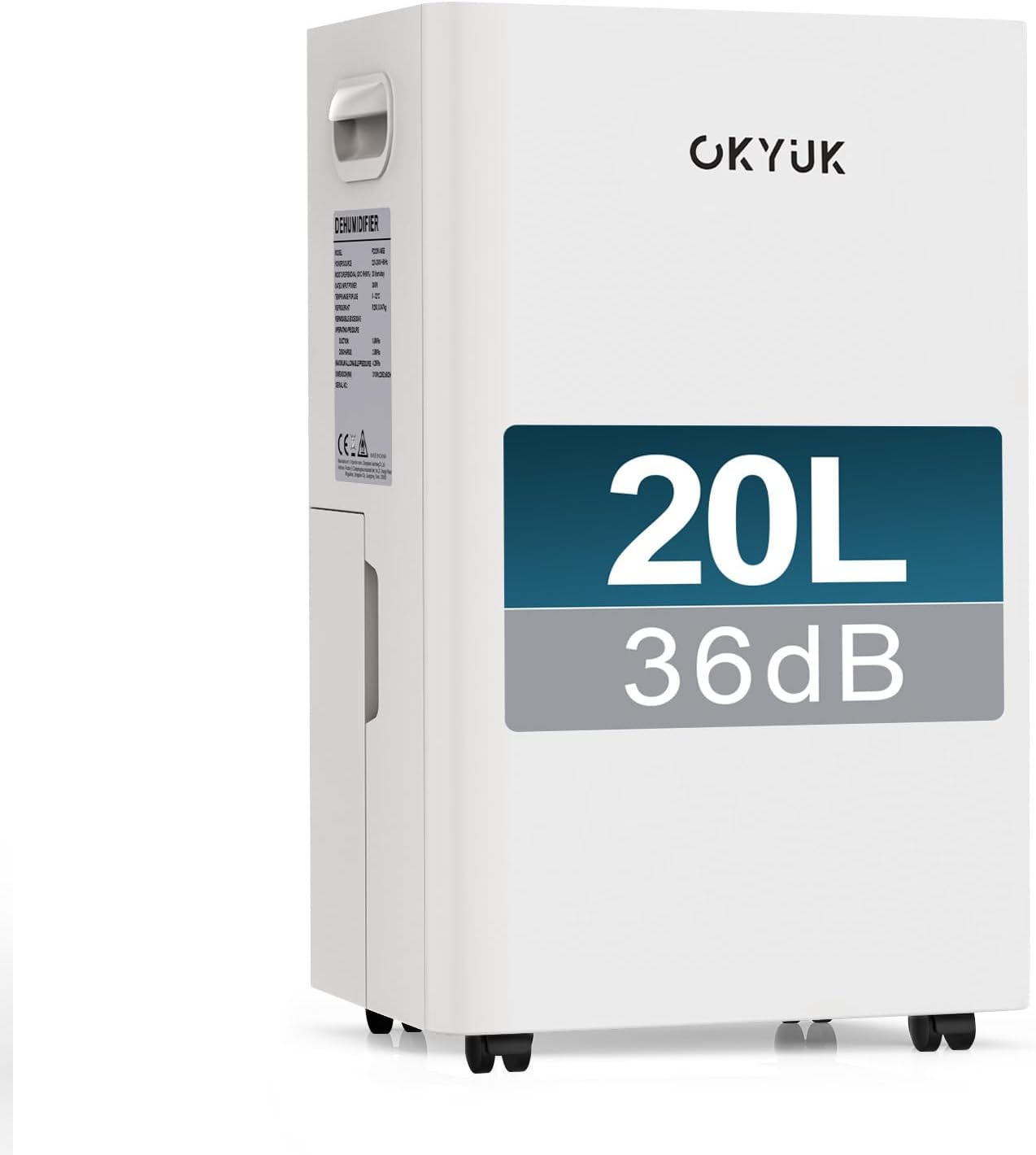 Deumidificatore OKYUK 20L, 60 m², 5.5L serbatoio, 24h timer