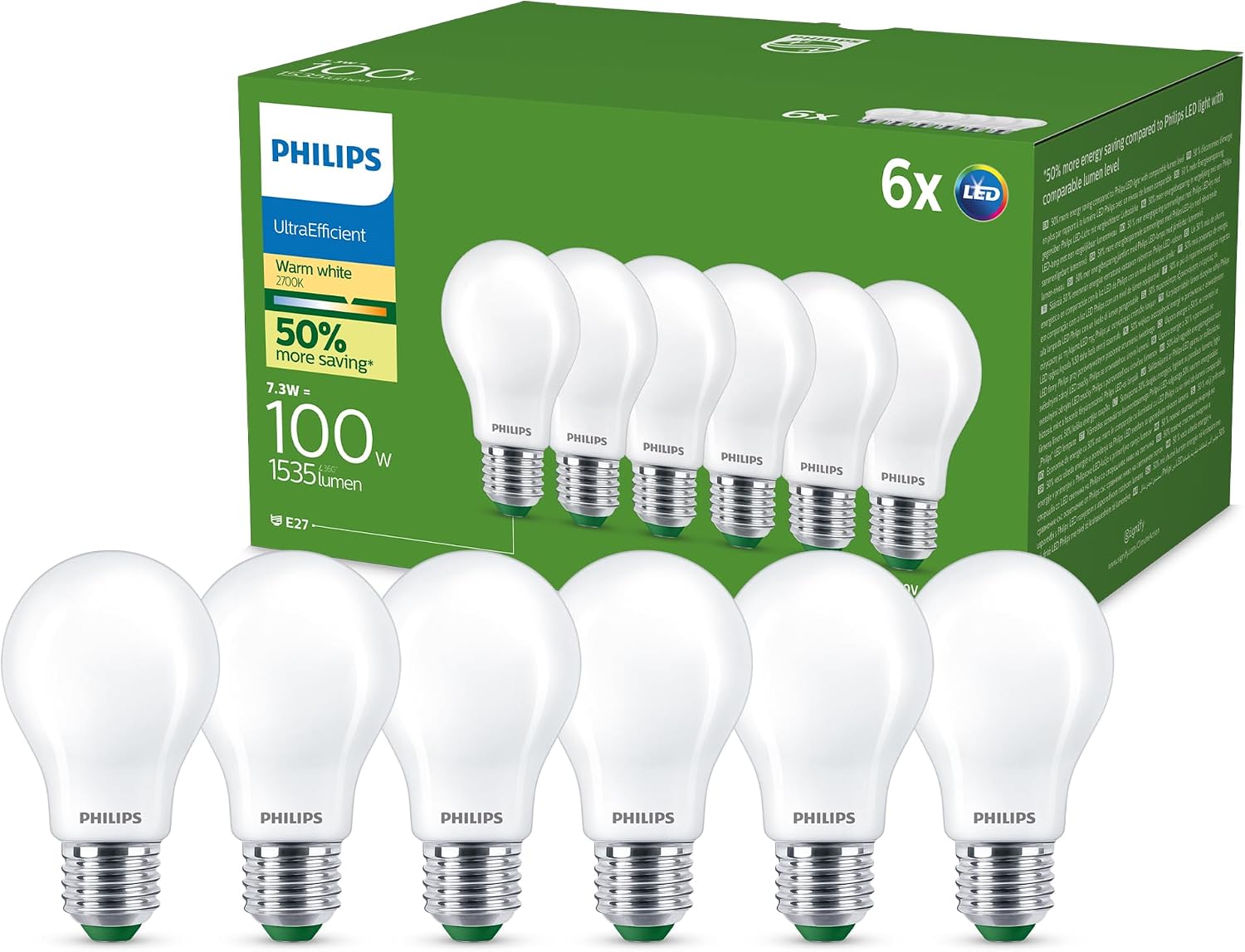 Lampadina LED Philips UltraEfficient 6xA60 100W 2700K