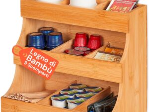 Avilia Organizer Bambù 9 scomparti - Portacapsule caffè
