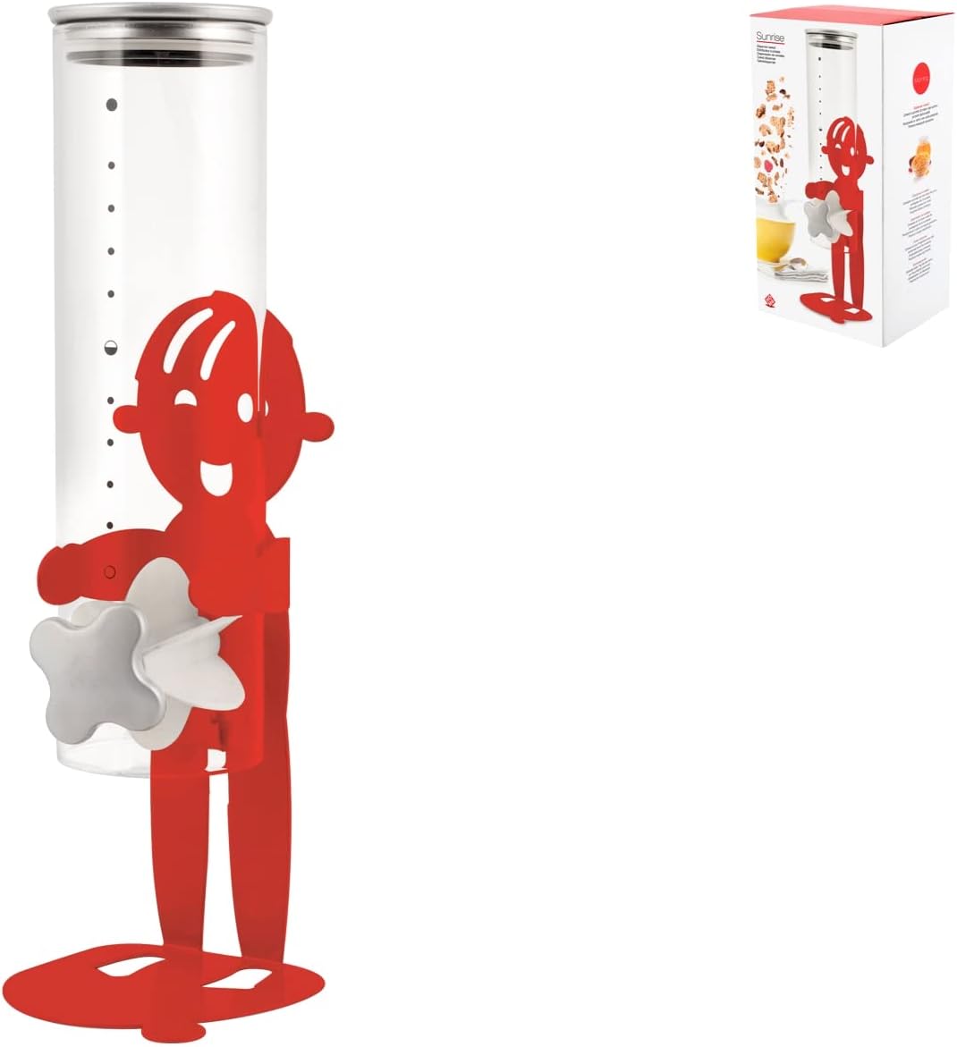 Dispenser cereali Sunrise, vetro e metallo rosso - Design moderno