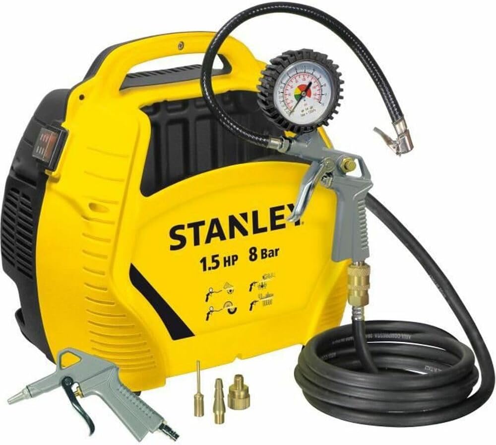 Stanley Compressore Portatile 8 Bar Senza Olio + Kit Pneumatici