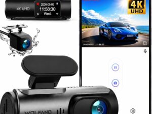 WOLFANG Dash Cam 4K Doppia WiFi, Visione Notturna
